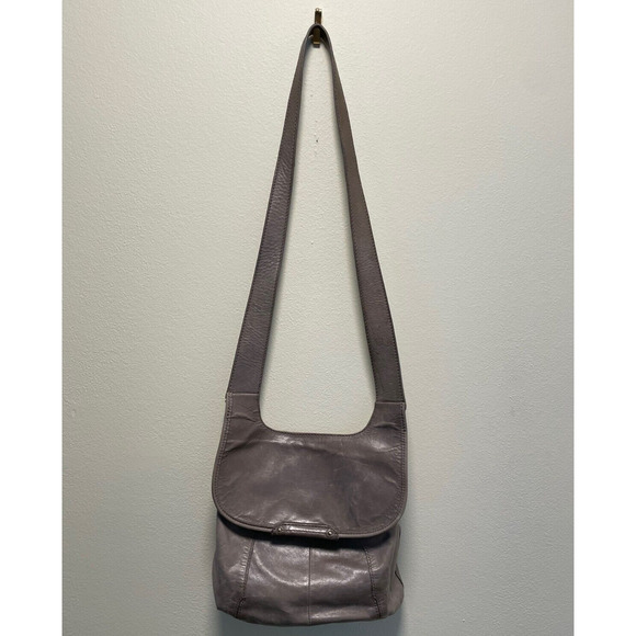 Hobo Original Leather Small Crossbody Bag Gray Studded Modern Lagenlook - Picture 1 of 9
